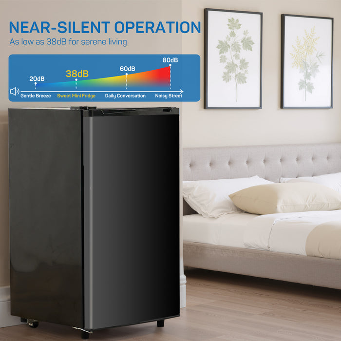 Sybels 3.2 Cu.Ft Mini Fridge with Freezer, Compact Single Door, Adjustable Thermostat & Low Noise, Perfect for Bedroom, Dorm, Office, Black