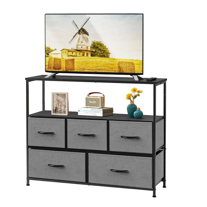 BEDDLE TV Stand with 5 Drawer Dresser for Bedroom Living Room, Fits TV up to 45 Inches