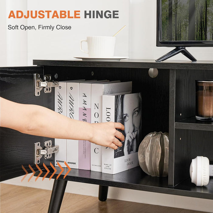 TV Stand for 55 60 inch TV, Modern Mid Century Entertainment Center with Storage, Media Console Table 2 Cabinet, for Living Room, Office, Black