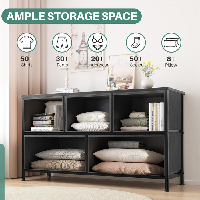 TINKLE WELL Storage Dresser with 4/5 Drawers, Removable Bins, Modern Wide Soft Fabric Chest Organizer for Bedroom, Hallway