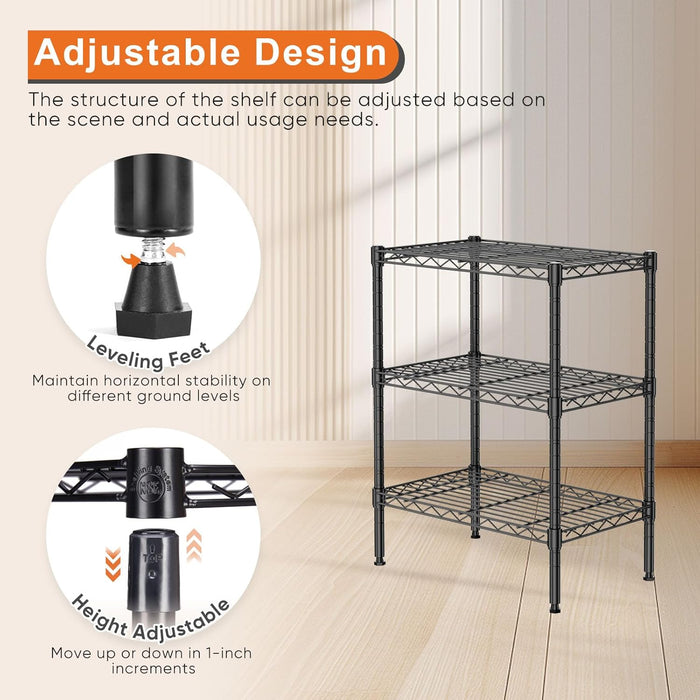 3-Tier Metal Storage Shelving, Adjustable Shelves Unit Heavy Duty Standing Shelf Organizer for Kitchen, Closet, Pantry, Garage, Bathroom, Laundry