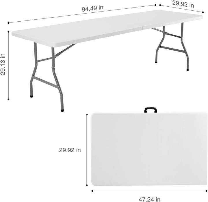 Sybels 8ft Plastic Folding Table, Heavy Duty Portable Desk with Carrying Handle for Camping Picnic Party, Indoor & Outdoor Use