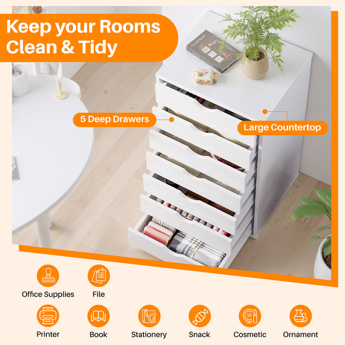 Bigleap 5/7 Drawer Chest, Wooden Tall Dresser Storage Dresser Cabinet With Wheels for Office, Bedroom, Home