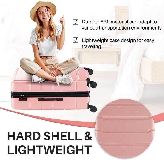 Bigleap 3-Piece Luggage Sets, Hard Shell Suitcases with Spinner Wheels, Lightweight Rolling Suitcase Sets with TSA Lock, Pink (20/24/28 Inch)