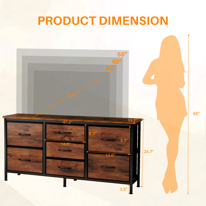 Simenmax 7-Drawer Fabric TV Stand & Storage Dresser – Versatile Media Console for Living Room, Bedroom, and Small Spaces, Brown