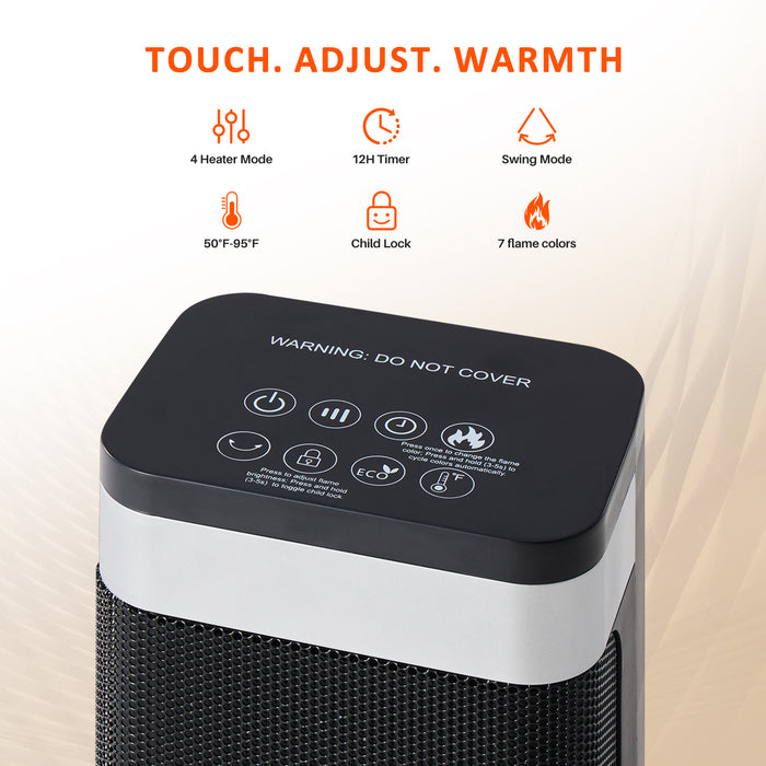 Beddle Indoor Space Heater with Remote & Thermostat, 23 inch Portable Heater with 3/7Light Modes, 60°/70° Oscillation, 12H Timer, Up to 99°F, Tip-Over Protection