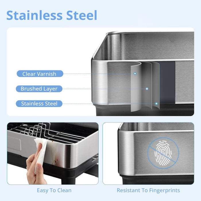 2-Tier Stainless Steel Dish Drying Rack, Extra Large Capacity Dish Rack and Drainboard Set with Cutlery Holder for Kitchen Counter