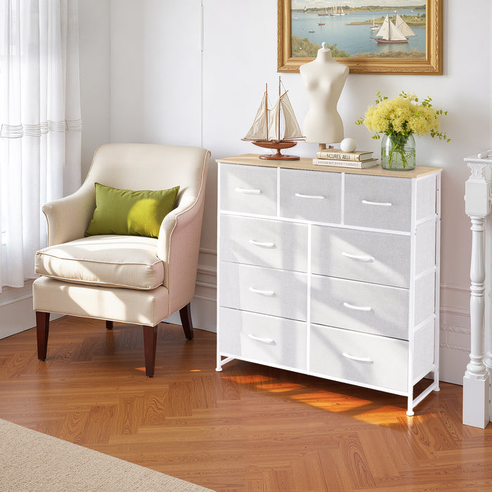 Bigleap 9 Drawers Dresser for Bedroom, Fabric Dresser with Sturdy Steel Frame, Wooden Top & Easy Pull Fabric Bins,Light Gray