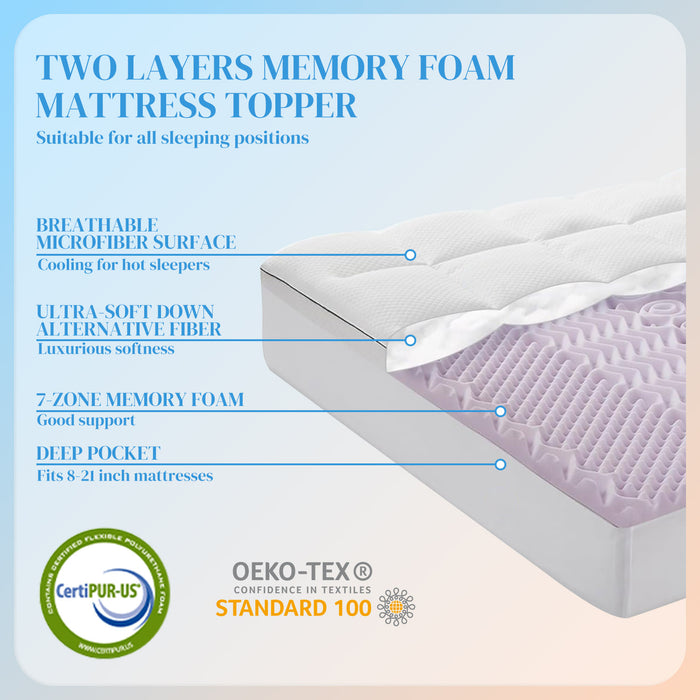 bigleap Memory Foam Mattress Topper - King Size Dual Layer 4 Inch Cooling Mattress Topper 2 Inch Gel Memory Foam Plus 2 Inch Pillow Top Bed Mattress Topper Cover Support Mattress Pad for Back Pain