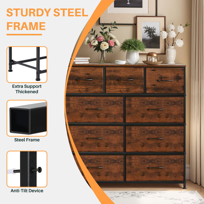 Simenmax 9 Drawers Dresser for Bedroom, Tall Fabric Closet Chests Organizer Tower Furniture with Wooden Top Metal Frame for Clothes, Room, Living Room, Hallway, Entryway,Brown