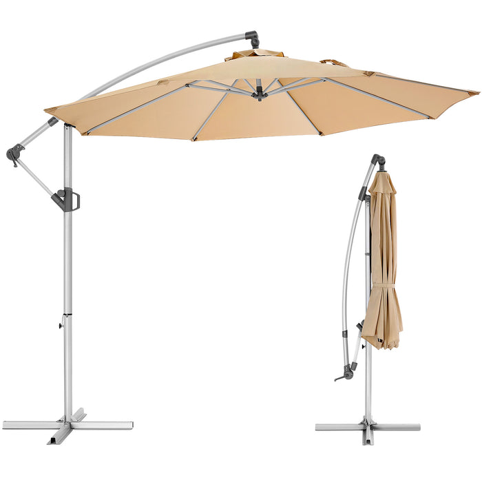 Bigleap 10ft Offset Umbrella Cantilever Patio Hanging Umbrella Outdoor Market Umbrella,Beige