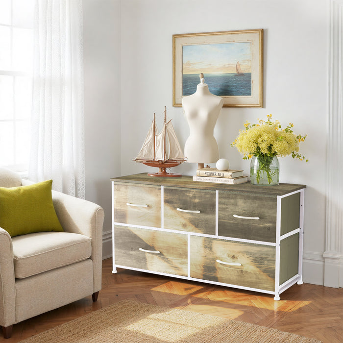 Bigleap 5 Drawers Dresser for Bedroom, Wide Dressers with Drawer Organizers, Chest of Drawers, Fabric Dresser for Living Room, Closet, Hallway,Oak