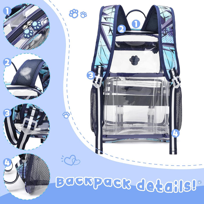 Clear Backpack for Boys, Cute Transparent Heavy Duty Stadium Approved PVC Kids School Book Bags With Free Pendant As Gift, Blue