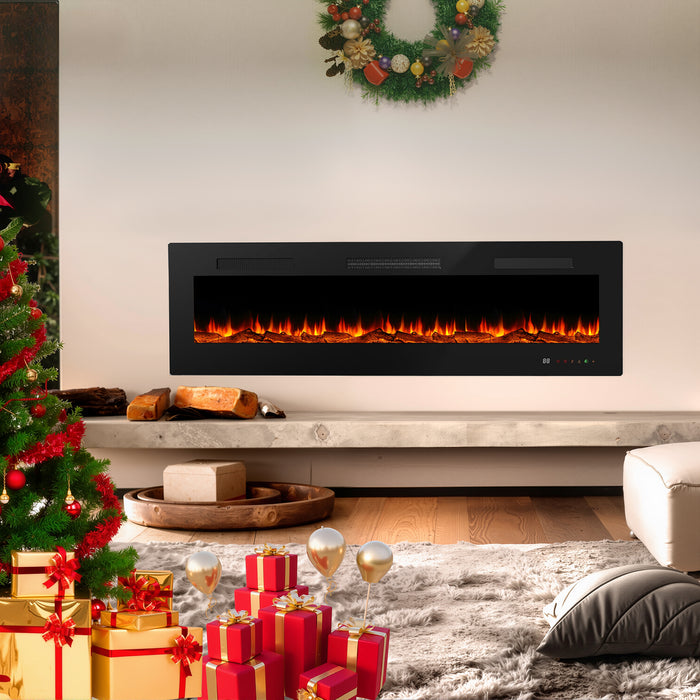 50 inch Electric Fireplace, Recessed Wall Mounted Heater with Remote Control Timer, Adjustable 13 LED Flame for Living Room and Bedroom