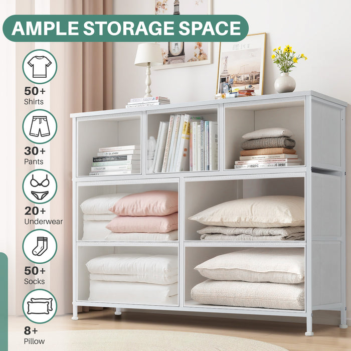TINKLE WELL Wide 7/8/9 Drawer Fabric Dresser, Soft Storage Unit with Bins for Clothes, Toys, Linens, Fits Bedroom, Living Room, Hallway