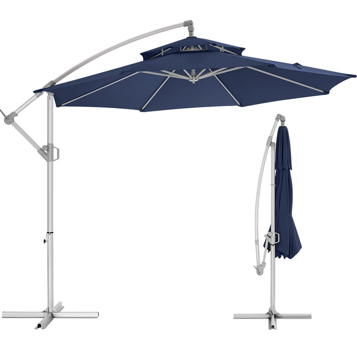 Simenmax 10FT Offset Cantilever Patio Umbrella, 2 Tiers Table Umbrella with 8 Sturdy Ribs, Market Table Parasol for Garden, Lawn, Backyard, Pool, Blue