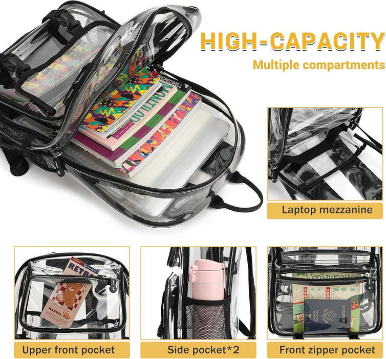 Large Clear Backpack for Boys, Cute Transparent Heavy Duty Stadium Approved PVC Kids School Book Bags With Free Pendant As Gift, Black