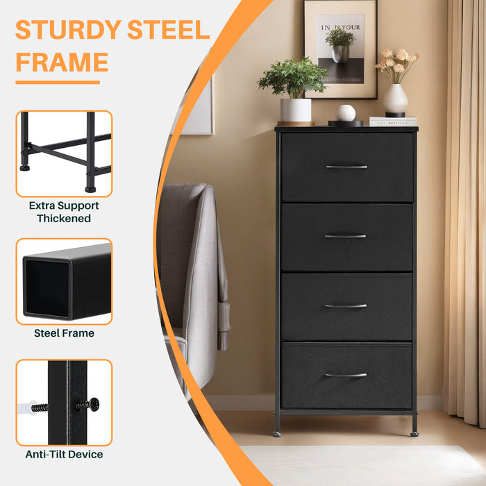 Simenmax 4 Storage Dresser for Bedroom, Wide Fabric Closet Chests Organizer Tower Furniture, Black