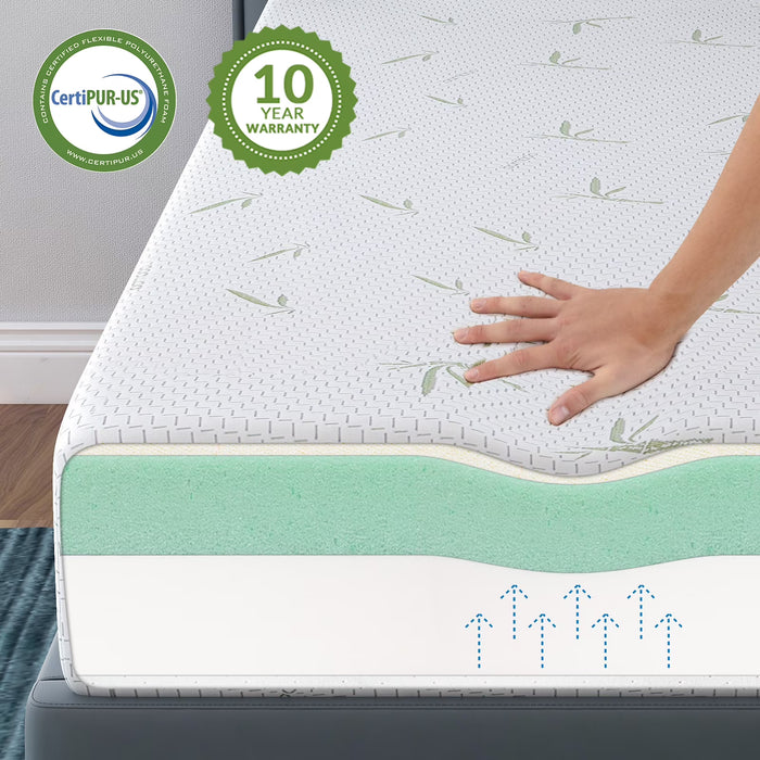 Twin Mattress, 8 inch Memory Foam Mattress Bed in a box, with Green Tea Cooling Gel, Medium