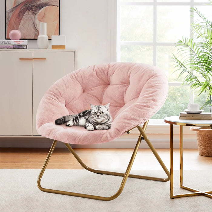 Beddle Saucer Chair for Adults Faux Fur Folding Bedroom Chairs