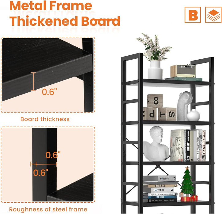 Bigleap 5 Tier Wooden Bookshelf Storage Shelves Organizer Retro Bookshelf Plant Display Shelf for Living Room Home Office Balcony - Black