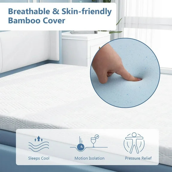 Sybels 2 Inch Twin Size Gel Memory Foam Mattress with Cover, CertiPUR-US Certified