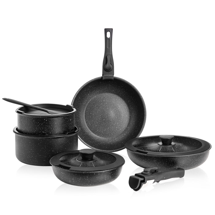 Aidoly Pots and Pans, 12 Pcs Kitchen Cookware Sets with Removable Handle, Nonstick, StackableAidoly Pots and Pans, Kitchen Cookware Sets with Removable Handle, Nonstick, Stackable