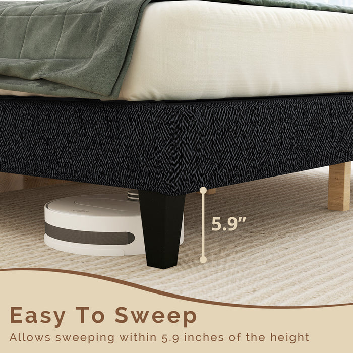 TINKLE WELL Twin/Queen Size Platform Bed Frame with Adjustable Headboard, 6" Under-Bed Storage, Solid Wood Frame, No Box Spring Required, 800LB Support, Quiet & Sturdy