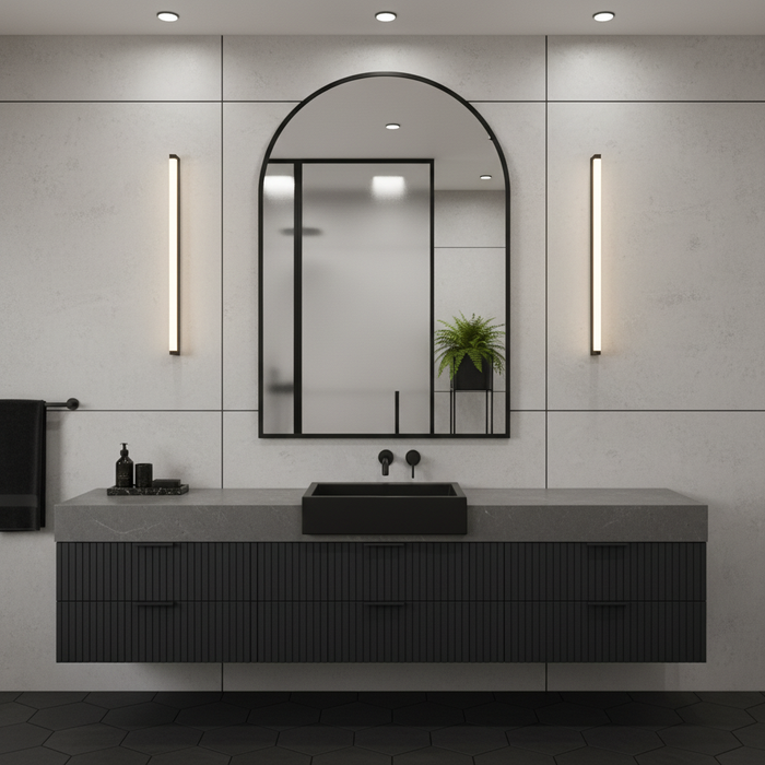 Beddle Arch Wall Mirror, Black Aluminum Alloy Framed Mirror for Bathroom, Living Room, Bedroom, Hallway
