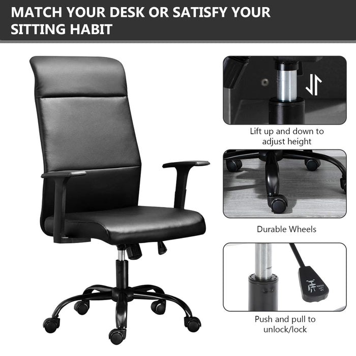Office Chair High Back, Height Adjustable Rolling Swivel Ergonomic Computer Desk Chair with Arms, Faux Leather, Black