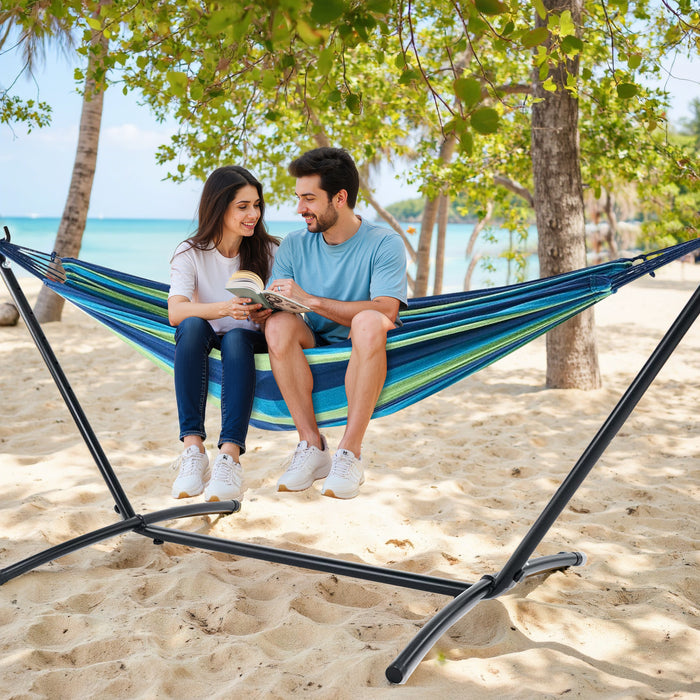 Simenmax Heavy Duty 2-Person Hammock with Steel Stand – Portable Outdoor Hammock for Garden, Yard, Camping, 450lb Capacity, Blue
