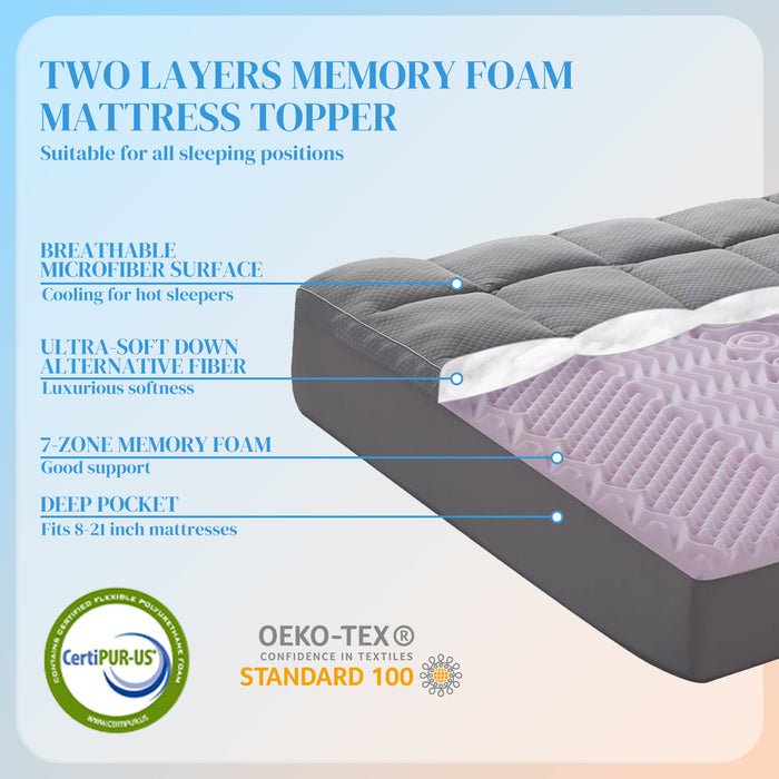 bigleap Memory Foam Mattress Topper - King Size Dual Layer 4 Inch Cooling Mattress Topper 2 Inch Gel Memory Foam Plus 2 Inch Pillow Top Bed Mattress Topper Cover Support Mattress Pad for Back Pain