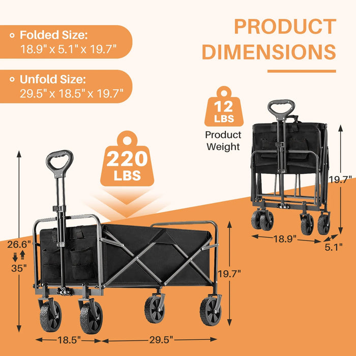 Beddle Foldable Cargo Wagon with All-Terrain Wheels, Portable Shopping Wagon Large Capacity Utility Cart, Heavy Duty Collapsible for Sand, Beach, Gardening