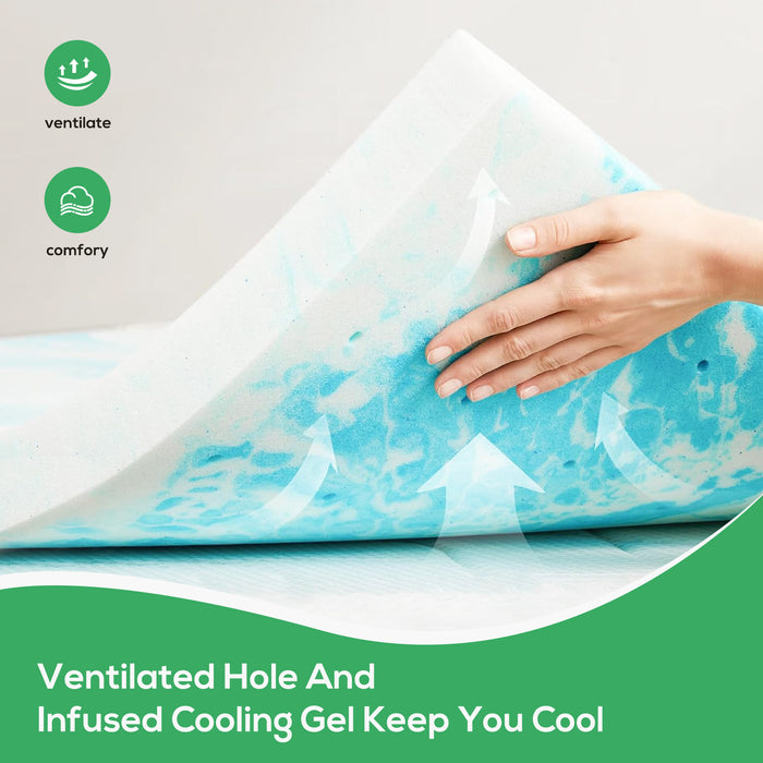 TINKLE WELL Memory Foam Mattress, 2/3" Thick Gel-Infused Cooling, Full Size, CertiPUR-US Certified for Cooler, Pressure-Relieving Sleep, Blue