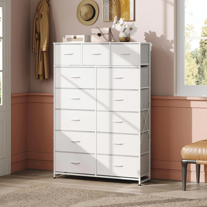 Bigleap 13-Drawer Fabric Dresser with Wood Top & Steel Frame – Sturdy Storage Cabinet for Bedroom, Living Room, Home Office,White