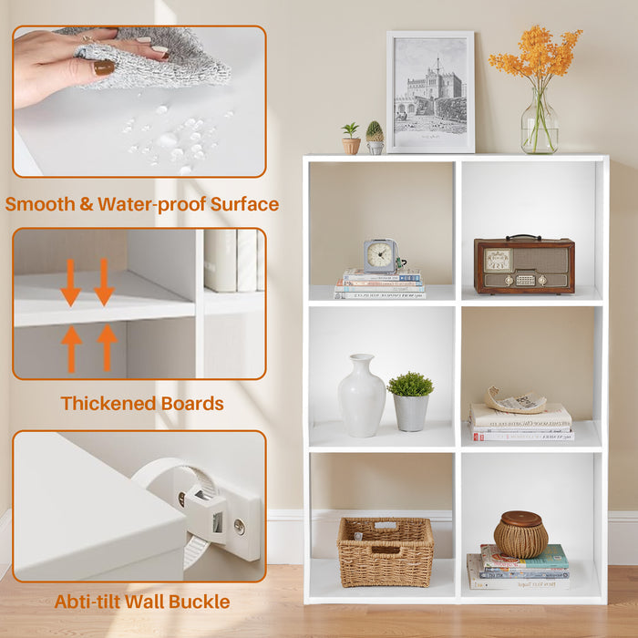Simenmax 6 Cube Storage Organizer, Bookshelf with 3 Removable Back Panels for Living Room, Bedroom, Home Office, White