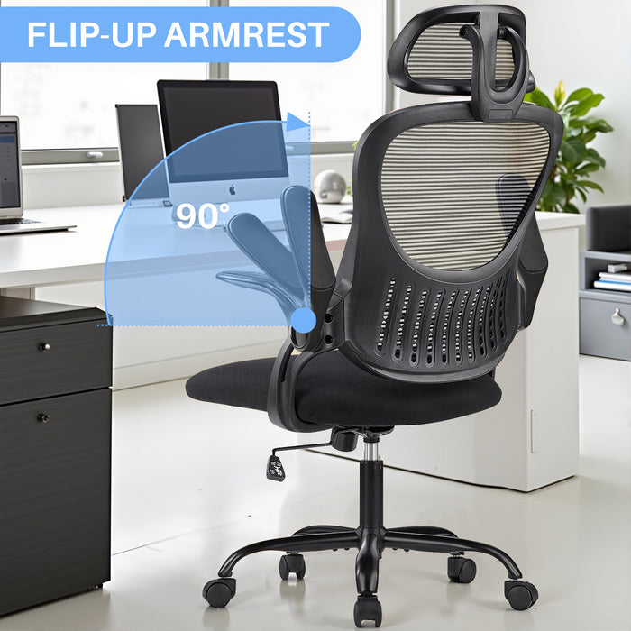 Bigleap Office Chair, Ergonomic Computer Chairs with Flip-up Arms,Black
