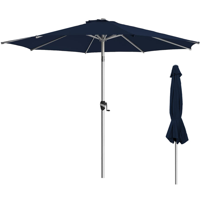 Simenmax 9FT Patio Umbrella with Push Button Tilt and Crank, Outdoor Table Umbrella with 8 Sturdy Ribs, Market Table Parasol for Garden, Lawn, Backyard & Pool, Dark Blue