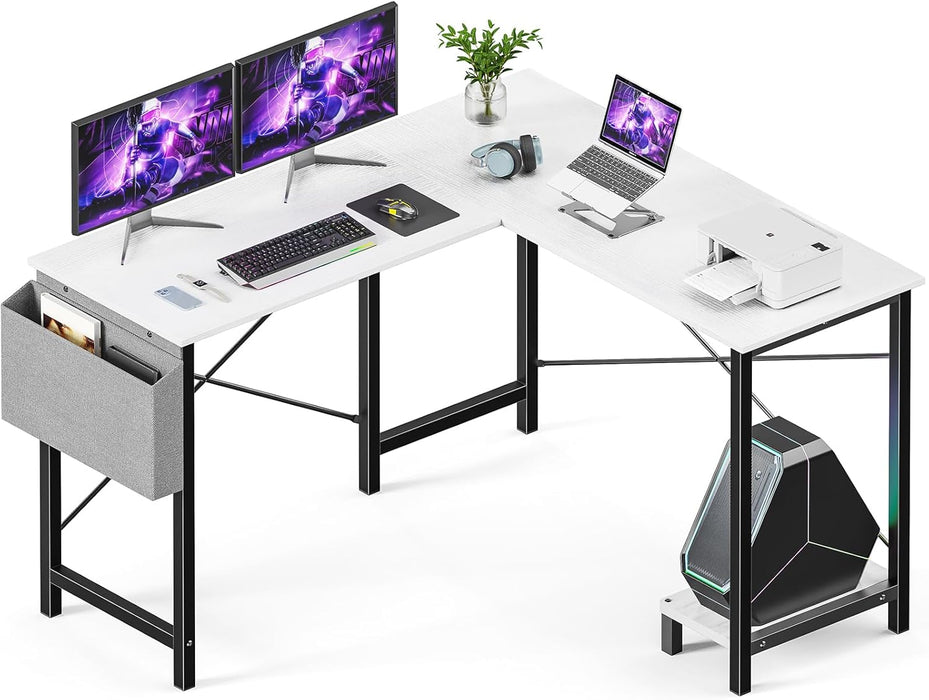 Sybels 53-inch L-Shaped Gaming Computer Desk with CPU Stand & Side Bag, Corner PC Workstation for Home Office, Small Space Saver,White