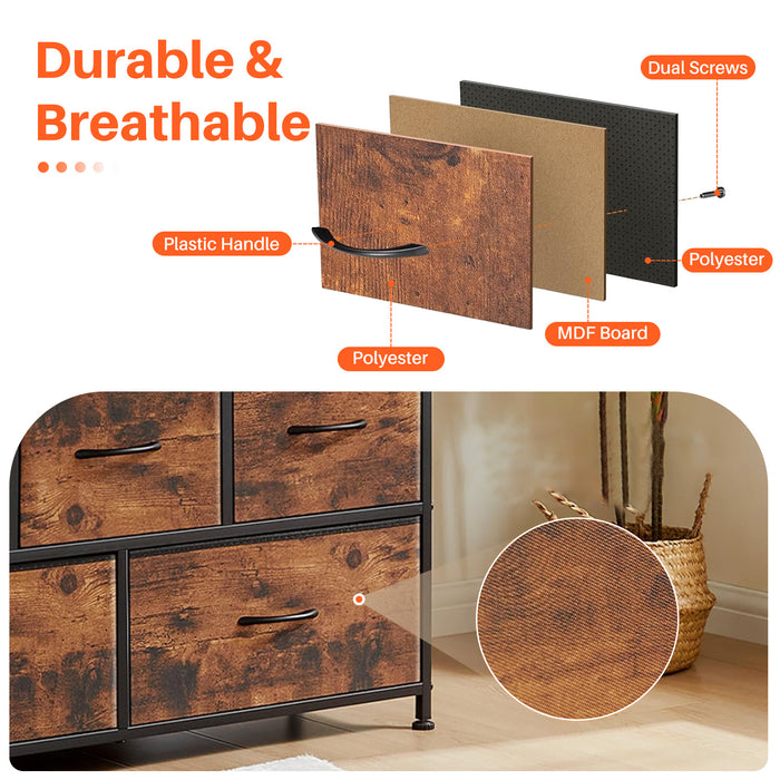 5 Fabric Drawer Dresser TV Stand for Bedroom, Entertainment Center for 45 Inch TV with Storage Drawer Unit, Open Shelf, Adjustable Feet, Living Room