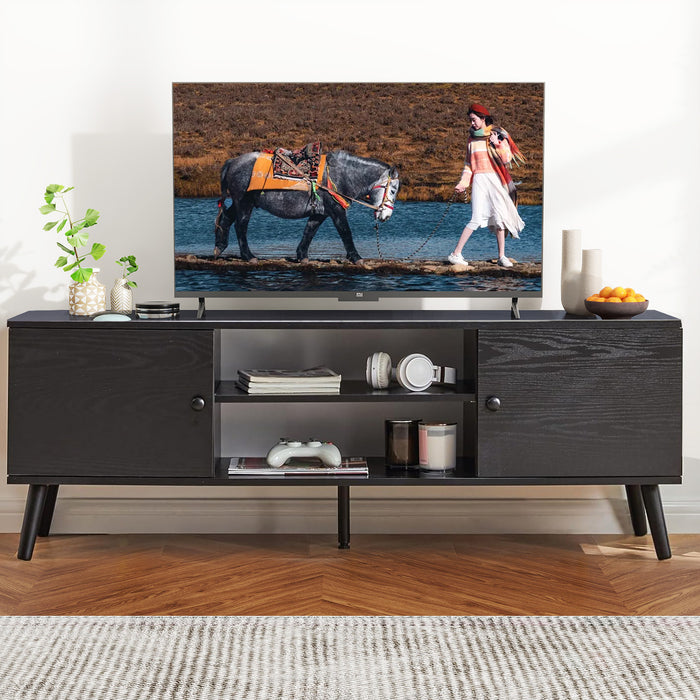 Simenmax TV Stand for 55 60 inch TV, Modern Mid Century Entertainment Center with Storage, Black