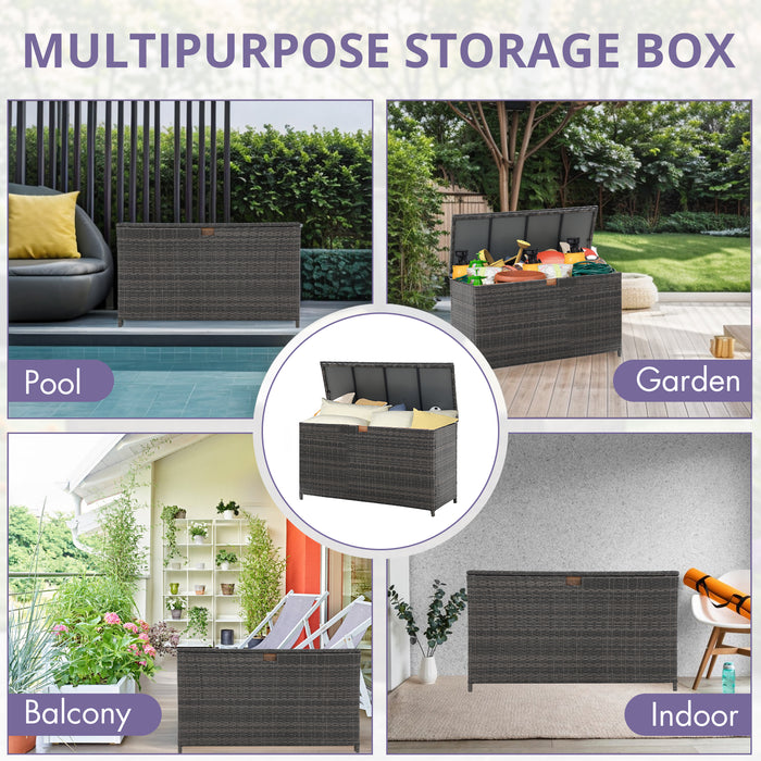 Outdoor Storage Box 125 Gallon Large Deck Boxes Waterproof Wicker Patio Bin for Toy Pool Garden Cushion
