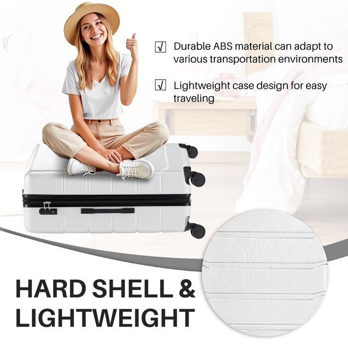 Bigleap 3-Piece Luggage Sets, Hard Shell Suitcases with Spinner Wheels, Lightweight Rolling Suitcase Sets with TSA Lock, White (20/24/28 Inch)