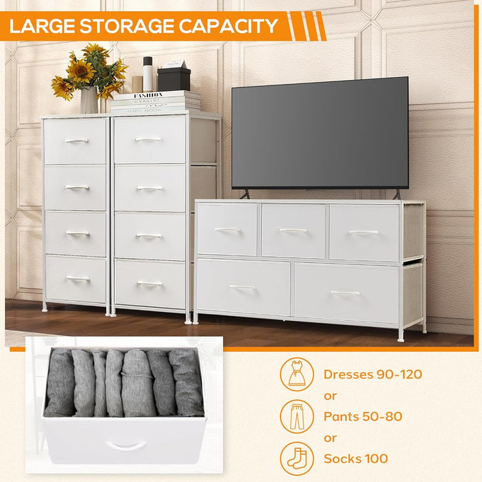 Bigleap 4 Drawer Dresser, Tall Chest Of Drawers Nightstand Storage Tower Storage Dresser Fabric Dresser With Wood Top for Living Room, Bedroom, Hallway, Nursery, White