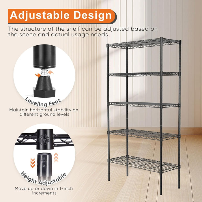 Bigleap 5-Tier Metal Storage Shelving, Adjustable Shelves Unit Heavy Duty Standing Shelf Organizer for Kitchen, Closet, Pantry, Garage, Bathroom, Laundry