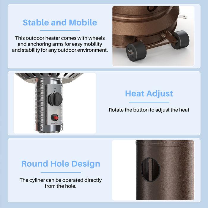Simenmax Propane Heater, 48,000 BTU Outdoor Heaters for Patio with Auto-off Safety Protection System, Double-Layer Stainless Steel with Wheels for Backyard, Deck, Garden, Porch
