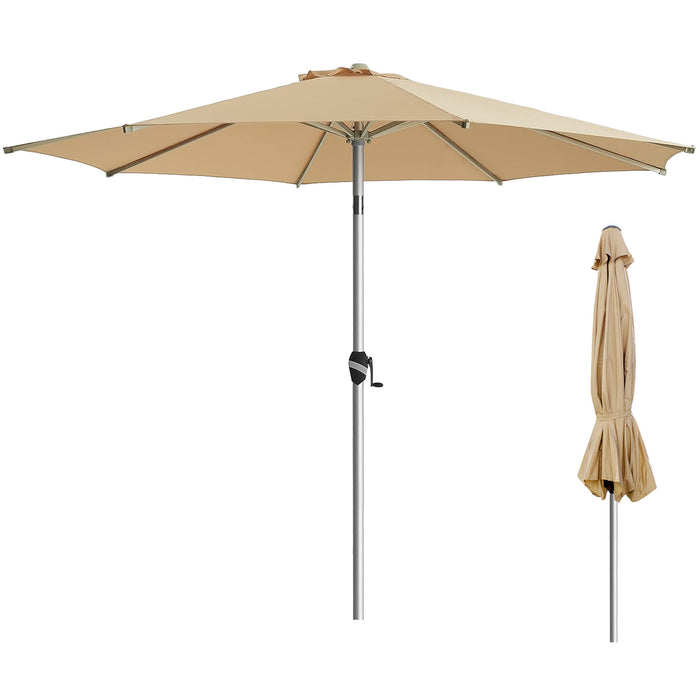 Simenmax 9FT Patio Umbrella with Push Button Tilt and Crank, Outdoor Table Umbrella with 8 Sturdy Ribs, Market Table Parasol for Garden, Lawn, Backyard & Pool, Beige