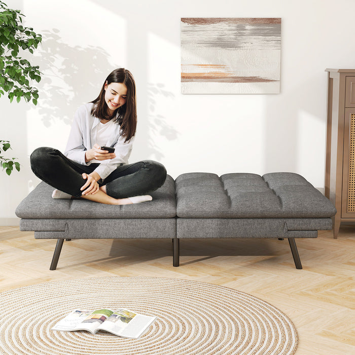 Yangming Sofa Bed, Convertible Couch with Adjustable Backrest and Armrests for Study, Apartment, Office and Dorm, Gray