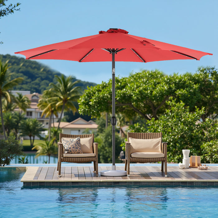 Betcozy Patio Umbrella with 32 LED Lights, 10FT Outdoor Solar Umbrellas with Push Button Tilt and Crank, 8 ribs, for Market, Beach, Pool