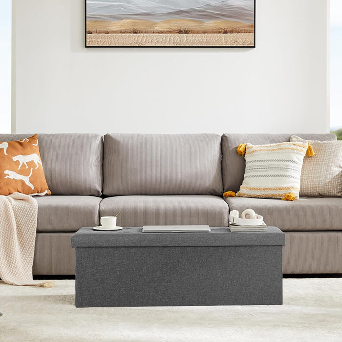 【Foldable Design】Sybels 43 in Storage Ottoman Bench, Padded Seat Foot Rest Stool, End of Bed Storage Chest for Bedroom & Living Room, 660lbs Capacity, Gray